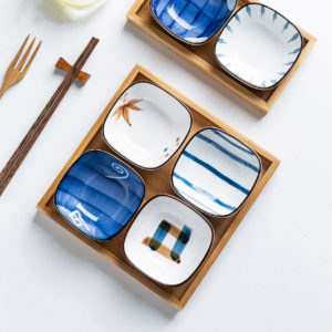 Nitori 4 Bowl Set with Wooden Tray