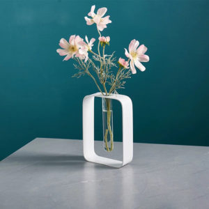 Square Ceramic tube Flower vase – White